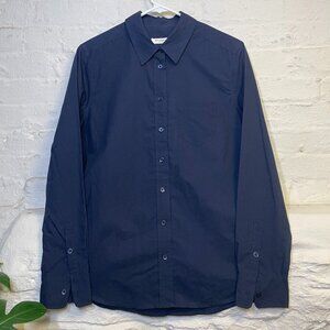 Equipment Femme Classic Minimalist Luxury Navy Boxy Button Down Shirt